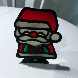 Vintage Cast Irion Stained Glass Santa Claus Tea Light Votive Candle Holder iron